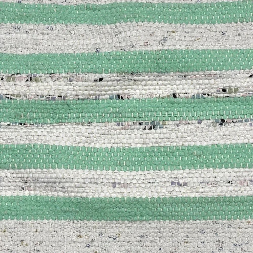NEW Handmade Woven Rag Rug 20x26 Fringe Tassel‎ Throw Cotton Striped Green Ivory